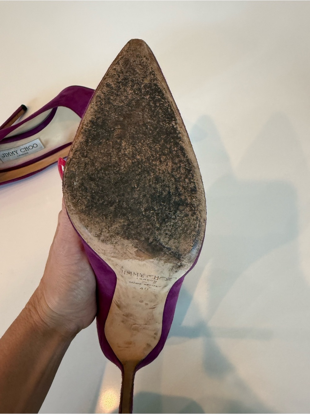 Jimmy Choo Fuchsia Suede Pointed-Toe Pumps - Picture 8 of 8